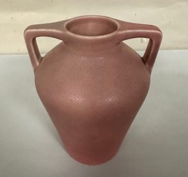 1922 Rookwood Art Pottery #2561 Pale Matte Pink Rose Bud Vase Dual Handled, A Sculptural Linear Design.  MB/A3