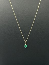 Beautiful 14k Yellow Gold Emerald Heart & CZ Pendant Necklace