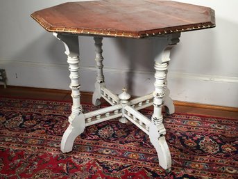 Very Nice Antique Hexagonal Table - Beautiful SHABBY CHIC Table - Old Chippy White Paint / Scrubbed Top Wow !