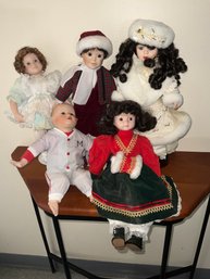 Lot Of 5 Collectible Porcelain Dolls In Outfits