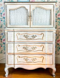 A Vintage Painted Wood Gentleman's Chest In French Provincial Style By White Fine Furniture