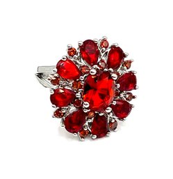 Beautiful Large Red Gemstone Flower Ring, Size 5.75