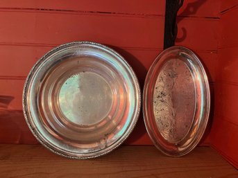 2 Lightweight Silver Trays, 1 Marked Sterling