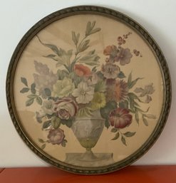 Antique Flower Bouquet Print, Gold Gilded Round Frame.