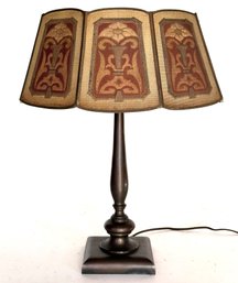 An Antique Solid Bronze Stick Lamp With Custom Shade, Two Lite