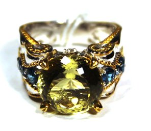 Sterling Silver Fancy Dinner Ring Genuine Citrine Ring Large Size About Size 6