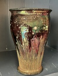 Raku Fired Studio Vase With Metallic Glaze