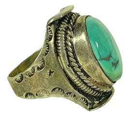 Fine Vintage Southwestern Sterling Silver 925 Ring About Size 8 Turquoise Stone