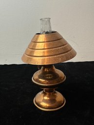 Victorian Miniature Brass Finish Oil Lamp Burner-chimney With Ribbed Shade