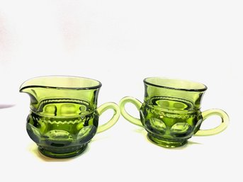 Color Crown Green By Colony Glass Creamer & Sugar Bowl