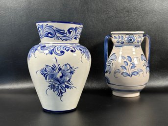 An Elegant Pair Of Compatible Ceramic Vases In Blue & White