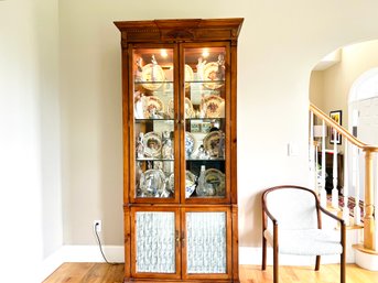 Solid Knotty Hardwood Lighted China Cabinet With Glass Shelving And Doors