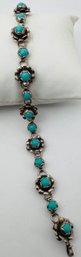 VINTAGE TAXCO MEXICO STERLING SILVER TURQUOIS FLOWER BRACELET