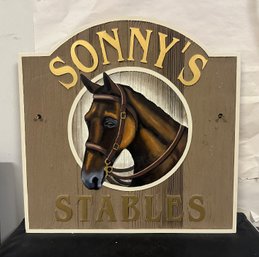 Beautiful & Solid- Sonny's Stables- Multicolor Wood Sign For Hanging- Raised Carvings   LP/WA - A