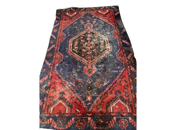 Knotted Wool Oriental Area Rug - Red/blue Medallion With Border