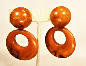 Vintage Butterscotch Bakelite Plastic Dangle Hoop Earrings