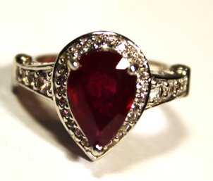 Fine Sterling Silver Ruby Ring W White Sapphires Size 7