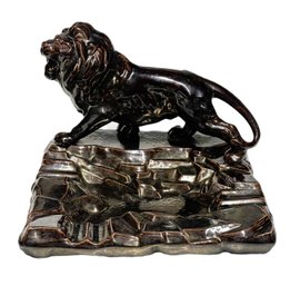 Huge Ceramic Cigar Ashtray With Roaring Lion Sculpture