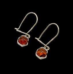 Vintage Sterling Silver Amber Color Earrings