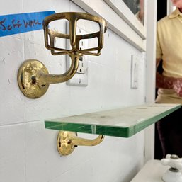 A Brass Glass Holder And Vanity Shelf - Bathroom