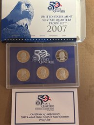 Beautiful 2007 US Mint 50 State Quarters Proof Set In Box With COA