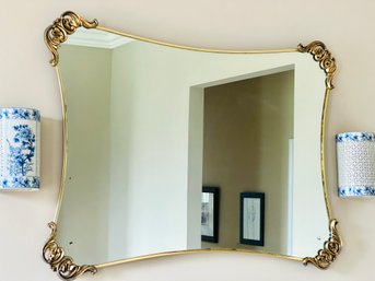 Large Hollywood Regency Inspired Gold Trim Mirror With Acanthus Leaf Accents