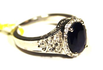 Great Sterling Silver Ladies Ring Genuine Sapphire Size 6