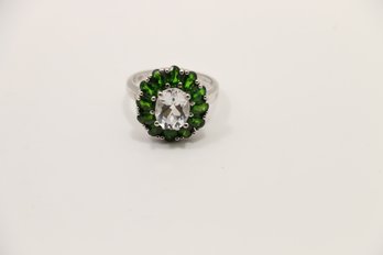 Sterling Silver White Topaz Green Amethyst Ring Size 8.75