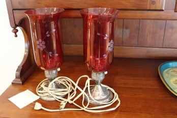 2 Cranberry Glass Lamps