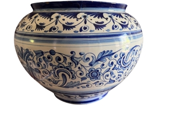 Large Blue And White Ceramic Fish Bowl Planter Pot
