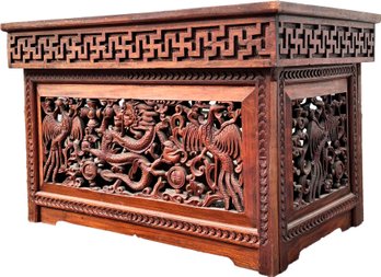 An Antique Nepalese Prayer Table Of Carved Hard Wood
