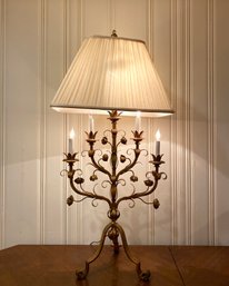 Rococo Style Lamp With Leaf Motif And Rectangular Pleated Shade