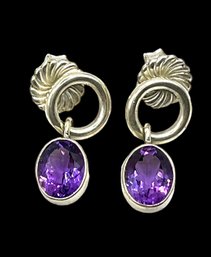 Vintage Sterling Silver Amethyst Color Dangle Earrings