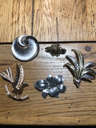 5 Vintage Brooches - Trifari And Sterling Included.  J27