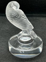 Vintage Signed LALIQUE PARIS Frosted Crystal Preening Turtle Dove Paperweight