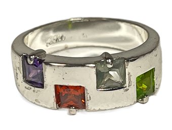 Multi Colored Gemstone Ladies Band Ring Geometric Design