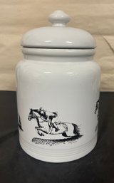 Racehorse Cookie Jar With Top Lid Porcelain By Rosalinde Rittman, OH Proudly Hand Decorated In The USA. LP/c2