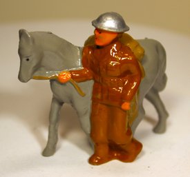 Vintage Lead Soldier With Silver Helmet & Grey Horse