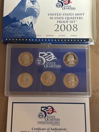 Beautiful 2008 US Mint 50 State Quarters Proof Set In Box With COA