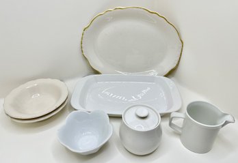 Vintage White Platters, Bowls, Creamer & Sugar Bowl By Corning Ware, Home Laughlin, Syracuse China & More