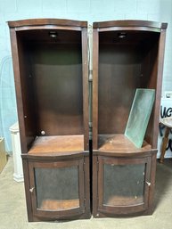 Pair Of Lighted Display Cabinets With Bowed Glass Doors