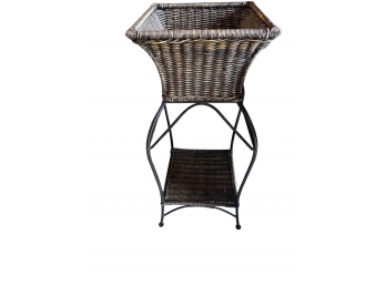 Wicker Plant Stand With Metal Base