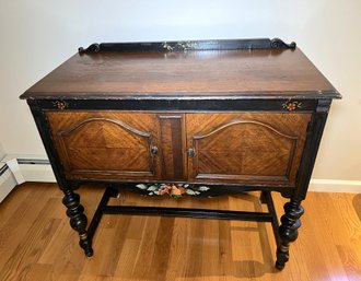 Antique Jacobean Sideboard Or Liquor Cabinet With Painted Decoration