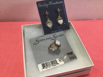 Milky Gemstone Sterling Earrings And Ring Set