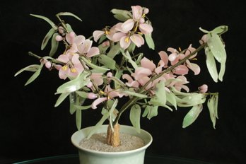 Vintage Jade Glass Bonsai Tree Flower