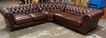3 Piece Rolled Arm Brown Tufted Sectional With Nailhead Accents