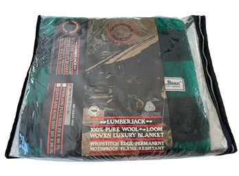 Vtg New In Package LL Bean 100% Wool Homestead Collection Lumberjack Green Plaid Full Size 90'x 90' Blanket