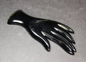 Large Black Glove Bakelite Plastic Brooch Of Hand