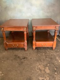 Pair Of Nightstands With Bottom Drawer