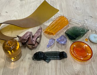 Miscellaneous Lot Of Glass Pieces & Small Copper Pipe Art